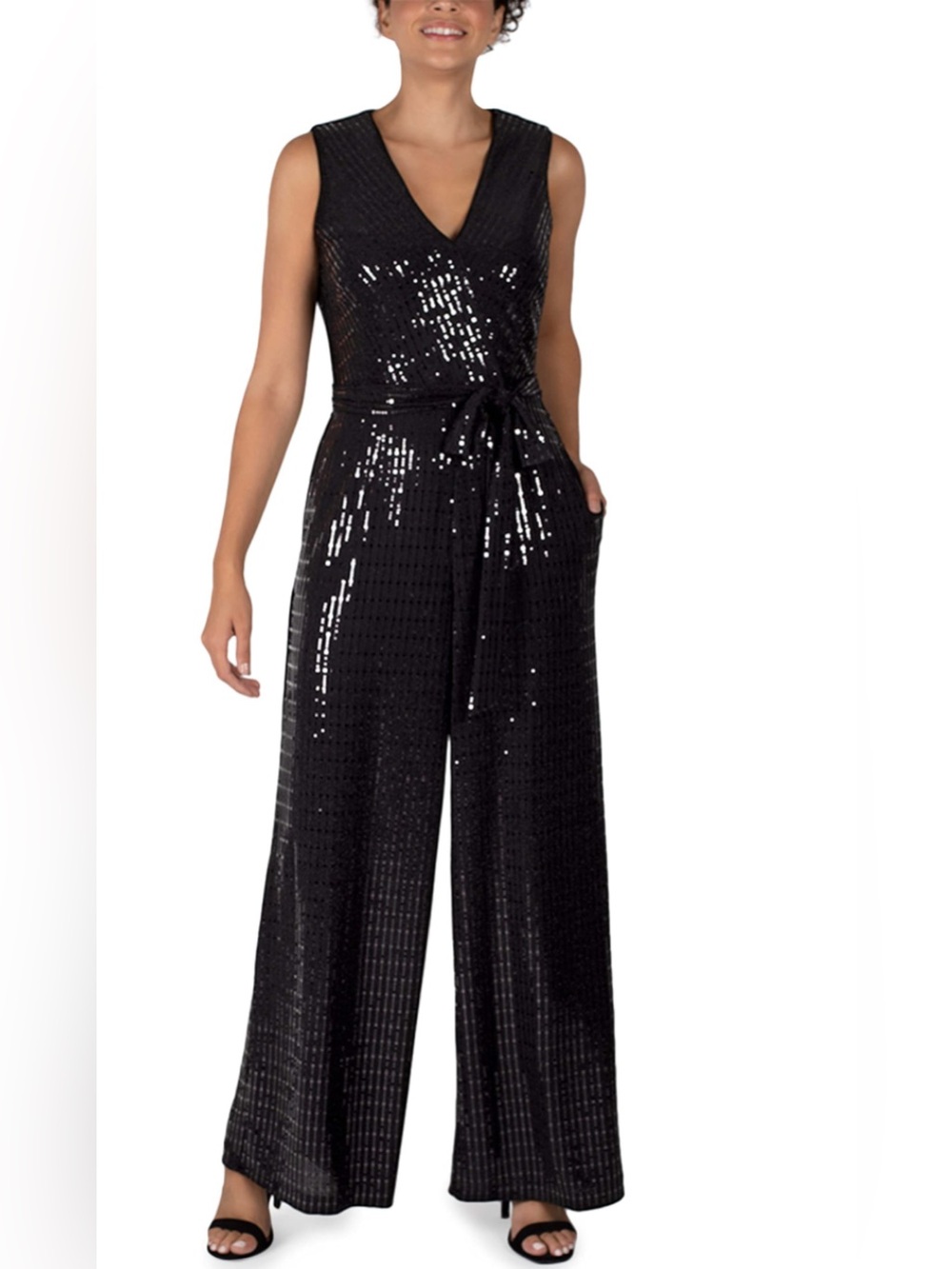 Donna Ricco | Black Sparkly Evening Jumpsuit